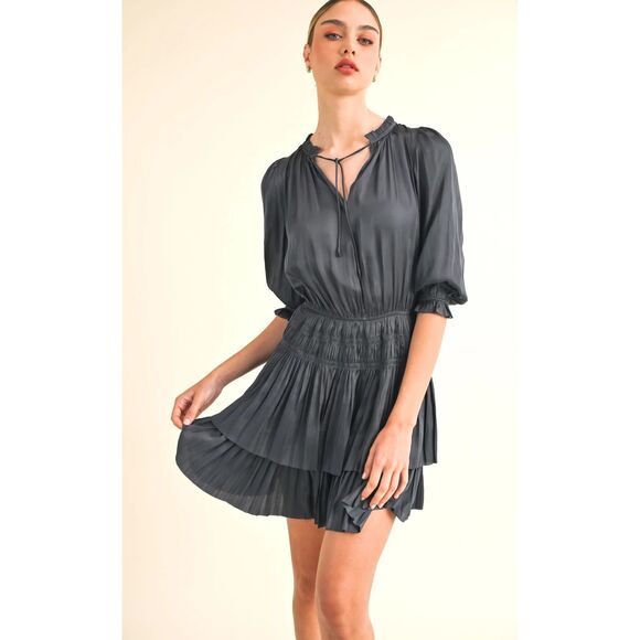 RESET by Jane NWT Jamie Dress Navy Blue Ruffles Tiered Romantic L Long Sleeve - Picture 1 of 10